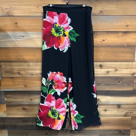Frank Lyman floral chiffon wide leg women’s trousers Size 14 pull on Resortwear - Picture 6 of 15